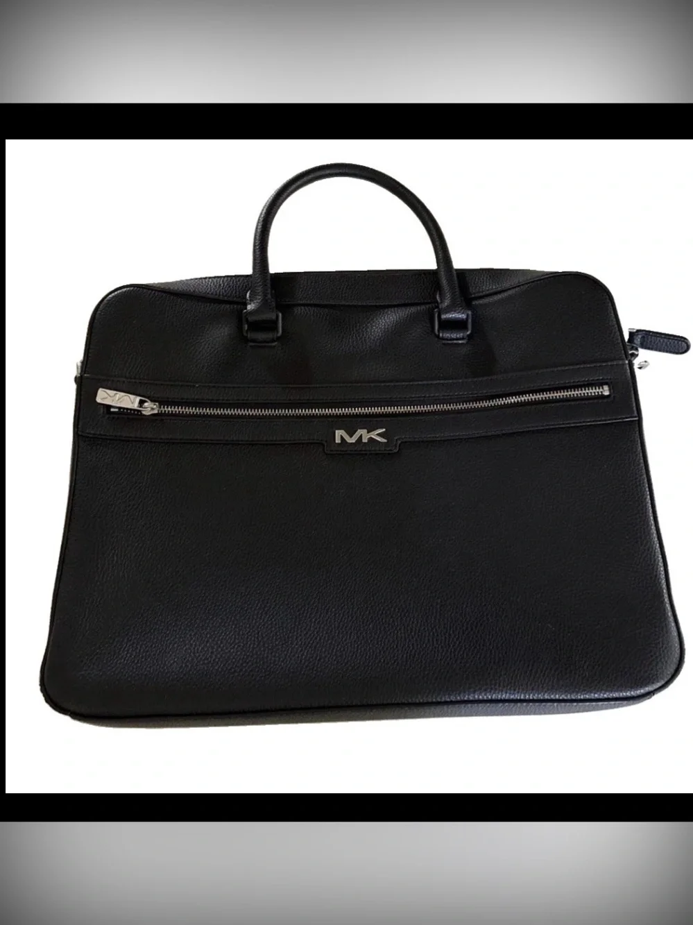 Michael Kors Black Pebbled Leather Briefcase with Silver Hardware